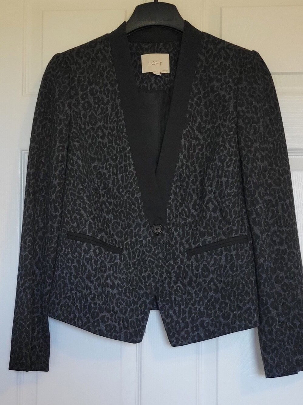 LOFT Black and Dark Gray Leopard-Print Women's Blazer